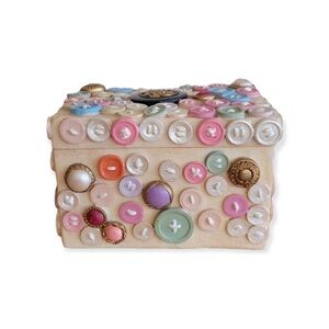 DEZINE hand painted trinket button box jewelry box antique vintage